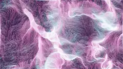 thousands of particles following a noise field, smeared into glowing magenta and cyan streamlines
